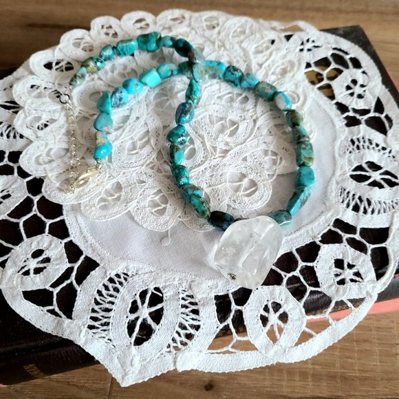 Handmade Turquoise and clear Quartz necklace/choker. - Picture 1 of 5